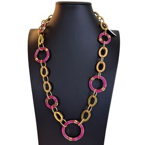 Trina Turk Destination Groove Resin Link Fuchsia & Gold Necklace AND/OR Belt!